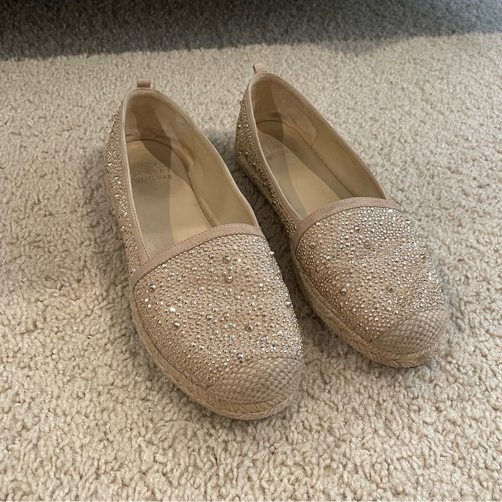 Stuart Weitzman Sparkly Gold/Beige Espadrilles 37.5